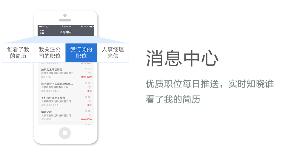 優(yōu)質(zhì)職位每日推送，實時知曉誰看了我的簡歷